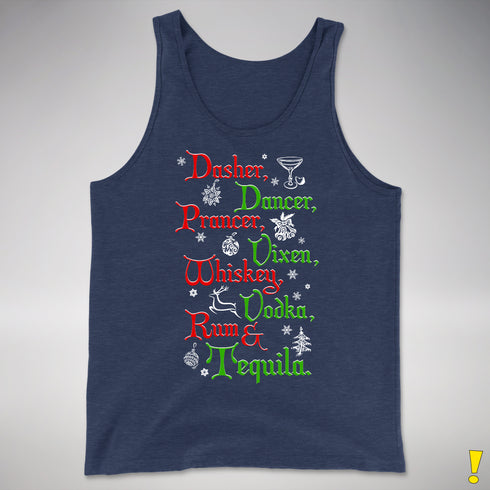 Santa's Reindeer and Drinks Tank Top - Navy Heather