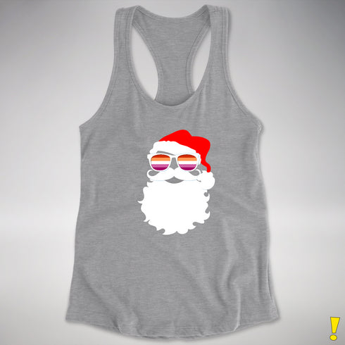 Santa’s Lesbian Pride Flag Shades Racerback Tank - Grey Heather