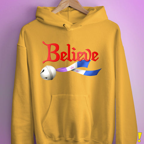 Believe Drag Pride Flag Jingle Bell Hoodie - Mustard