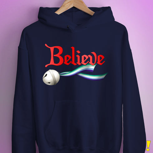 Believe Gay Male Pride Flag Jingle Bell Hoodie - Navy