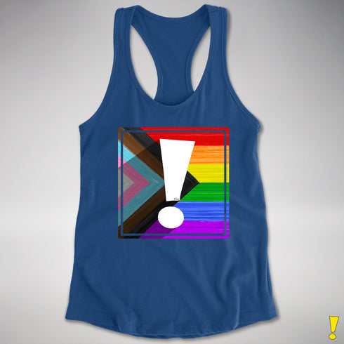 LGBTQ Progress Pride Flag Exclamation Point Racerback Tank