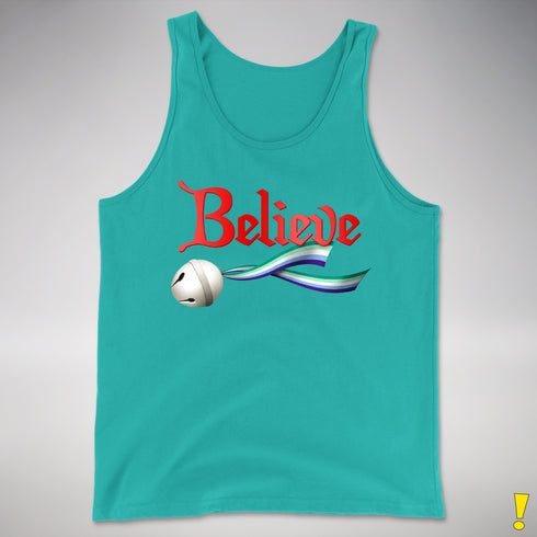 Believe Gay Male Pride Flag Jingle Bell Premium Tank Top - Teal