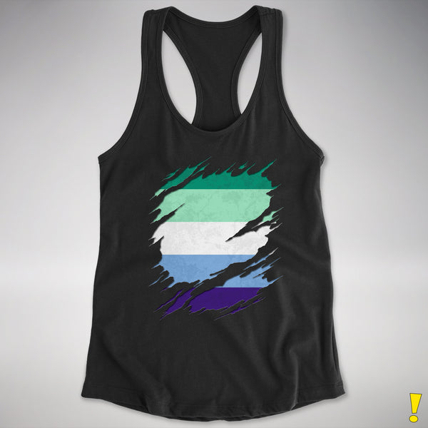 Gay Male Pride Flag Ripped Reveal Racerback Tank