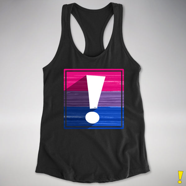 Bisexual Pride Flag Exclamation Point Racerback Tank - Black