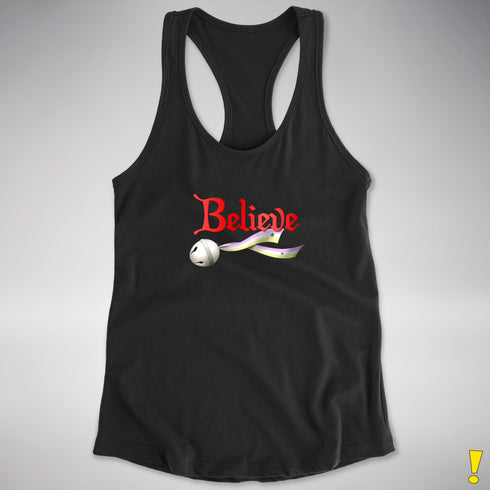 Believe Twink Pride Flag Jingle Bell Racerback Tank - Black