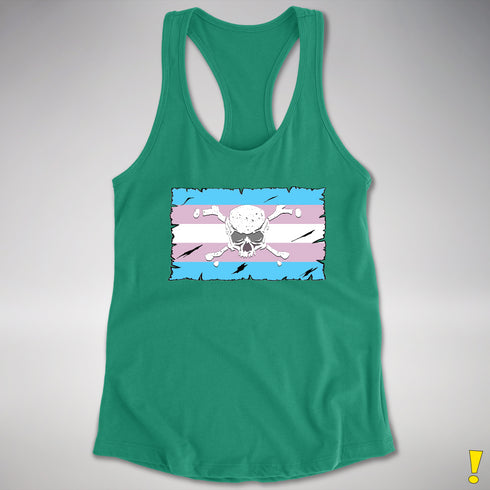 Transgender Pride Pirate Flag Racerback Tank - Kelly Green