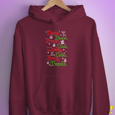 Santa's Reindeer and Drinks Hoodie - Maroon
