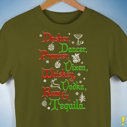 Festive Santa's Reindeer and Drinks Unisex T-Shirt - Olive