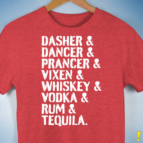 Reindeer and Alcohol List Unisex T-Shirt - Red Heather