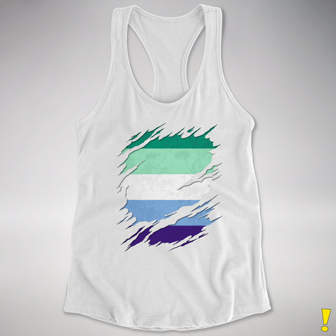 Gay Male Pride Flag Ripped Reveal Racerback Tank
