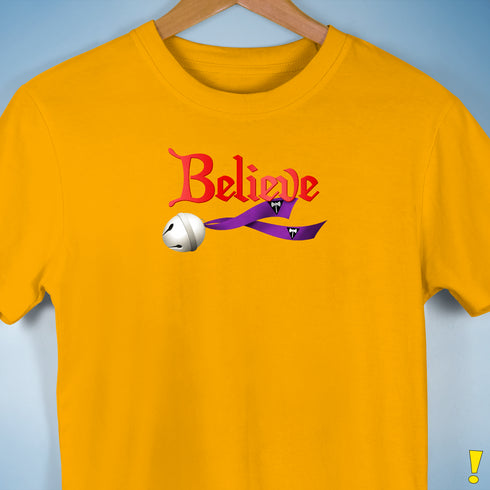 Believe Lesbian Labrys Pride Flag Jingle Bell Premium Unisex T-Shirt - Gold