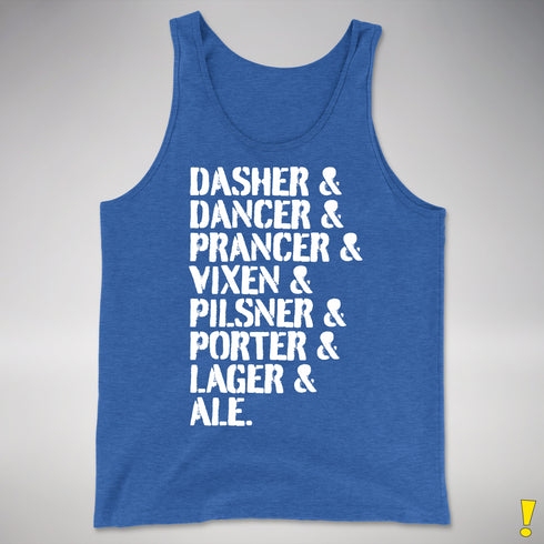 Santa's Reindeer Beer List Tank Top - Royal Blue Triblend