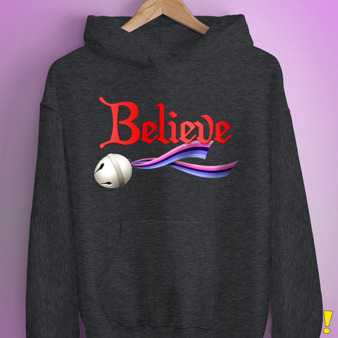Believe Omnisexial Pride Flag Jingle Bell Hoodie - Dark Grey Heather