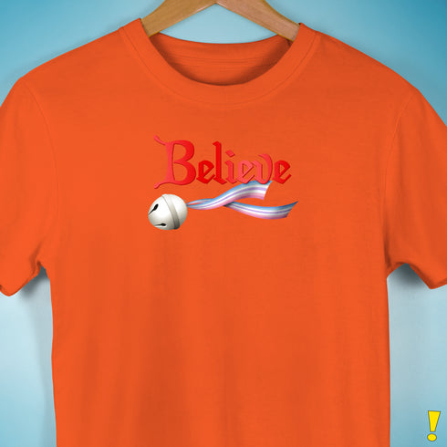 Believe Bigender Pride Flag Jingle Bell Premium Unisex T-Shirt - Orange