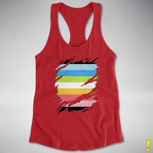 Queer Pride Flag Ripped Reveal Racerback Tank
