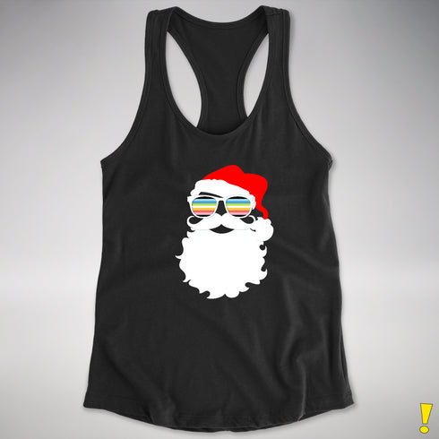 Santa’s Queer Pride Flag Shades Racerback Tank - Black