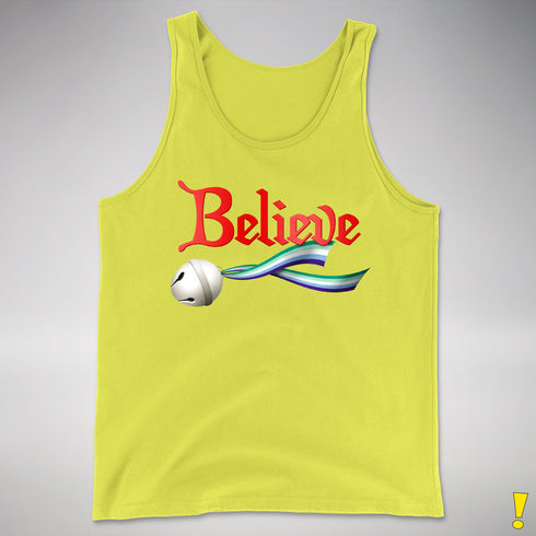 Believe Gay Male Pride Flag Jingle Bell Premium Tank Top - Neon Yellow
