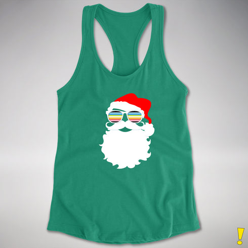 Santa’s Queer Pride Flag Shades Racerback Tank - Kelly Green