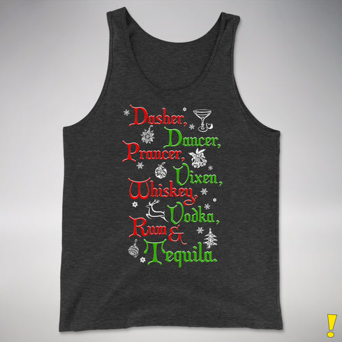 Santa's Reindeer and Drinks Tank Top - Charcoal Triblend