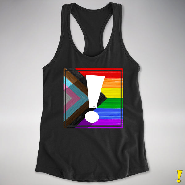 LGBTQ Progress Pride Flag Exclamation Point Racerback Tank