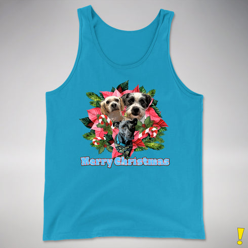 Custom Holiday Poinsettia Premium Tank Top - Neon Blue