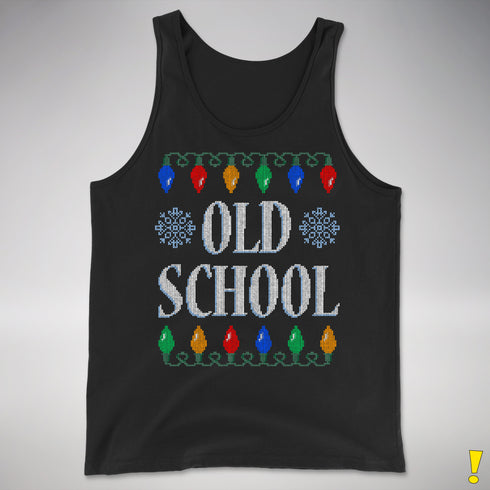 Old School Ugly Christmas Sweater Tank Top - Black