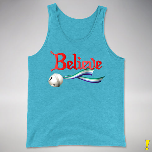 Believe Gay Male Pride Flag Jingle Bell Premium Tank Top - Aqua Triblend