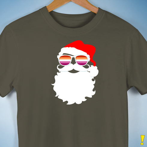 Santa’s Lesbian Pride Flag Shades Premium Unisex T-Shirt - Army
