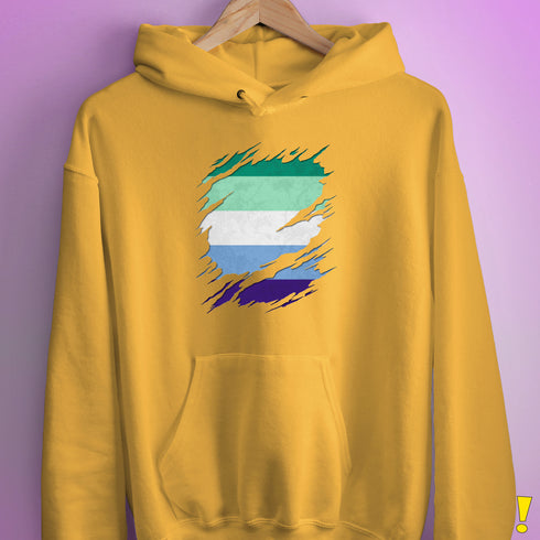 Gay Male Pride Flag Ripped Reveal Hoodie