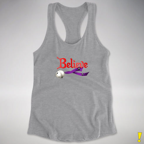 Believe Lesbian Labrys Pride Flag Jingle Bell Racerback Tank - Heather Grey