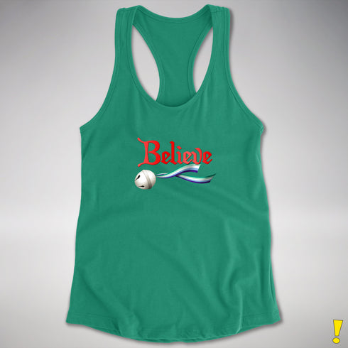Believe Gay Male Pride Flag Jingle Bell Racerback Tank - Kelly Green