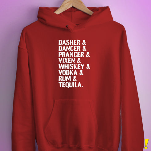 Reindeer and Alcohol List Hoodie - Red