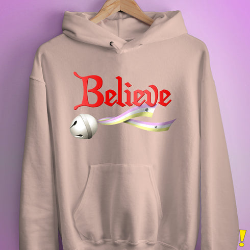 Believe Twink Pride Flag Jingle Bell Hoodie - Light Pink