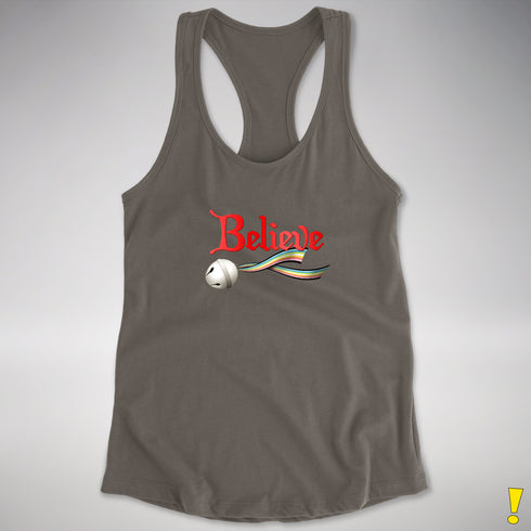 Believe Queer Pride Flag Jingle Bell Racerback Tank - Dark Grey