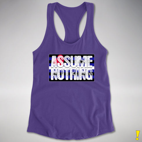 Assume Nothing Leather Pride Flag Racerback Tank