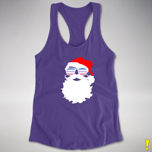 Santa Cutout BigenderSanta’s Bigender Pride Flag Shades Racerback Tank - Purple