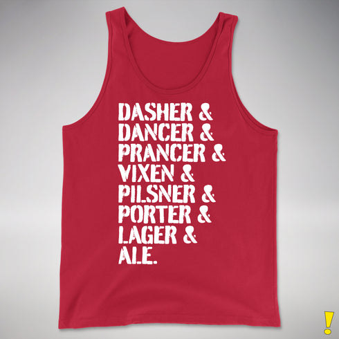 Santa's Reindeer Beer List Tank Top - Red