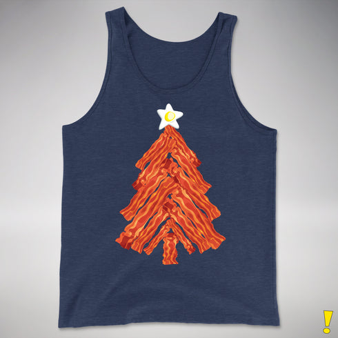 Funny Bacon and Egg Christmas Tree Tank Top - Navy Heather