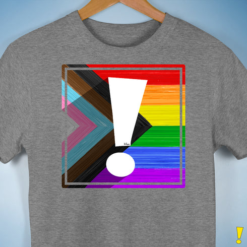 LGBTQ Progress Pride Flag Exclamation Point Premium Unisex T-Shirt - Grey Heather