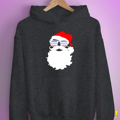 santa cutout bigenderSanta’s Bigender Pride Flag Shades Hoodie - Dark Grey Heather