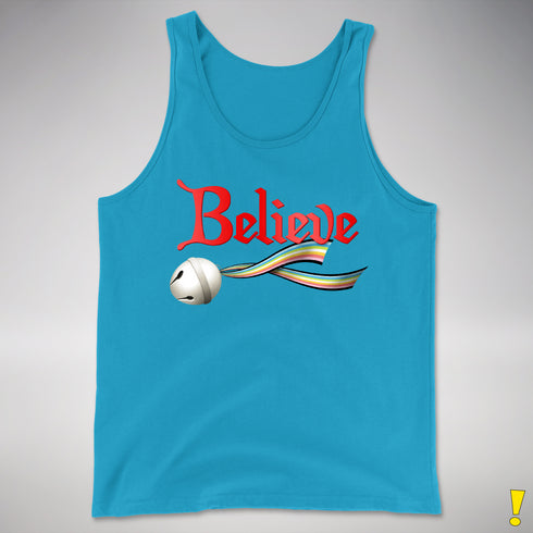 Believe Queer Pride Flag Jingle Bell Premium Tank Top - Neon Blue