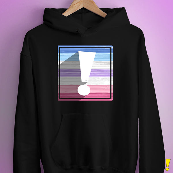 Bigender Pride Flag Exclamation Point Hoodie - Black
