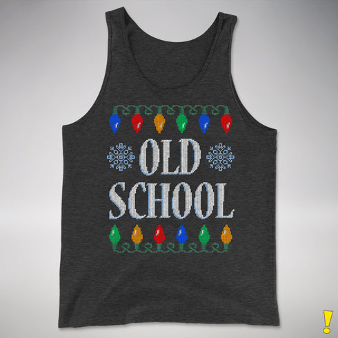 Old School Ugly Christmas Sweater Tank Top - Charcoal Triblend