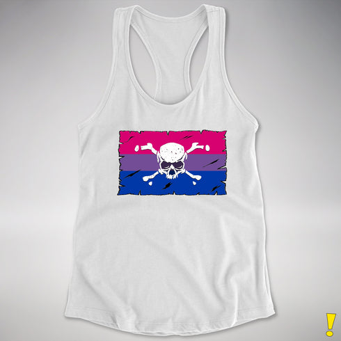 Bisexual Pride Pirate Flag Racerback Tank - White