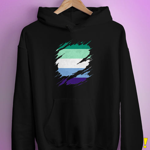 Gay Male Pride Flag Ripped Reveal Hoodie