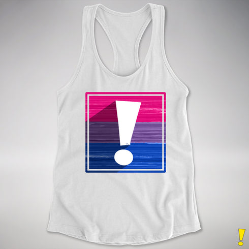 Bisexual Pride Flag Exclamation Point Racerback Tank - White