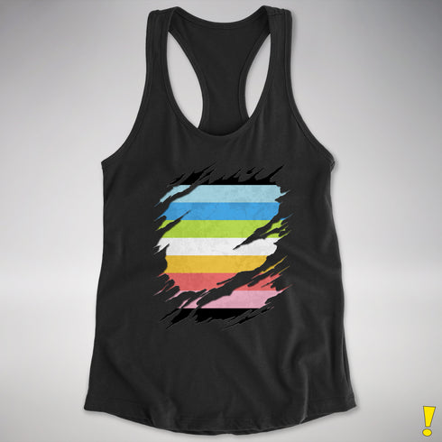 Queer Pride Flag Ripped Reveal Racerback Tank