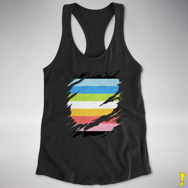 Queer Pride Flag Ripped Reveal Racerback Tank