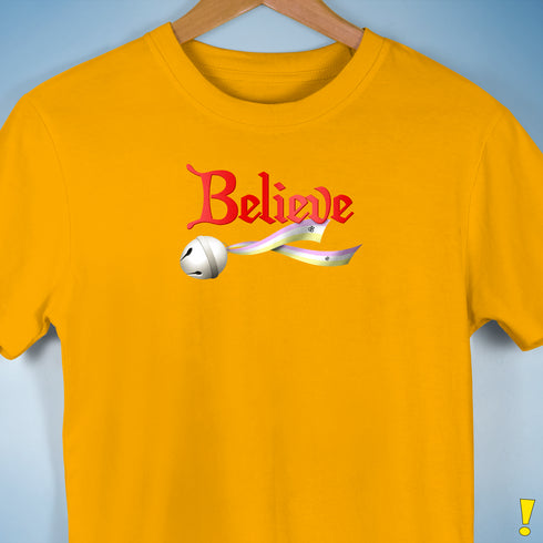 Believe Twink Pride Flag Jingle Bell Premium Unisex T-Shirt - Gold