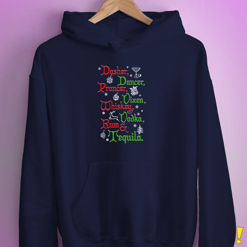 Santa's Reindeer and Drinks Hoodie - Navy